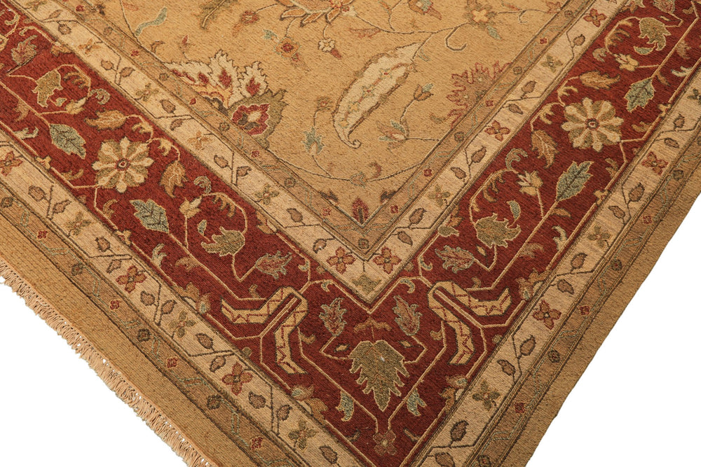 10x14 Tan, Gold, Burnt Orange Color Hand Knotted Soumak Wool Transitional Oriental Rug