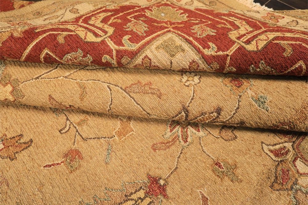 10x14 Tan, Gold, Burnt Orange Color Hand Knotted Soumak Wool Transitional Oriental Rug