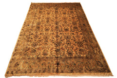10x14 Light Gold, Brown, Turquoise Color Hand Knotted Oushak New Zealand Wool Transitional Oriental Rug