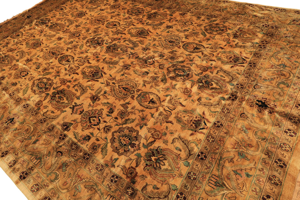 10x14 Light Gold, Brown, Turquoise Color Hand Knotted Oushak New Zealand Wool Transitional Oriental Rug