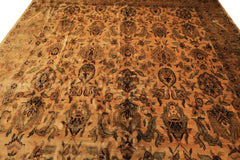 10x14 Light Gold, Brown, Turquoise Color Hand Knotted Oushak New Zealand Wool Transitional Oriental Rug
