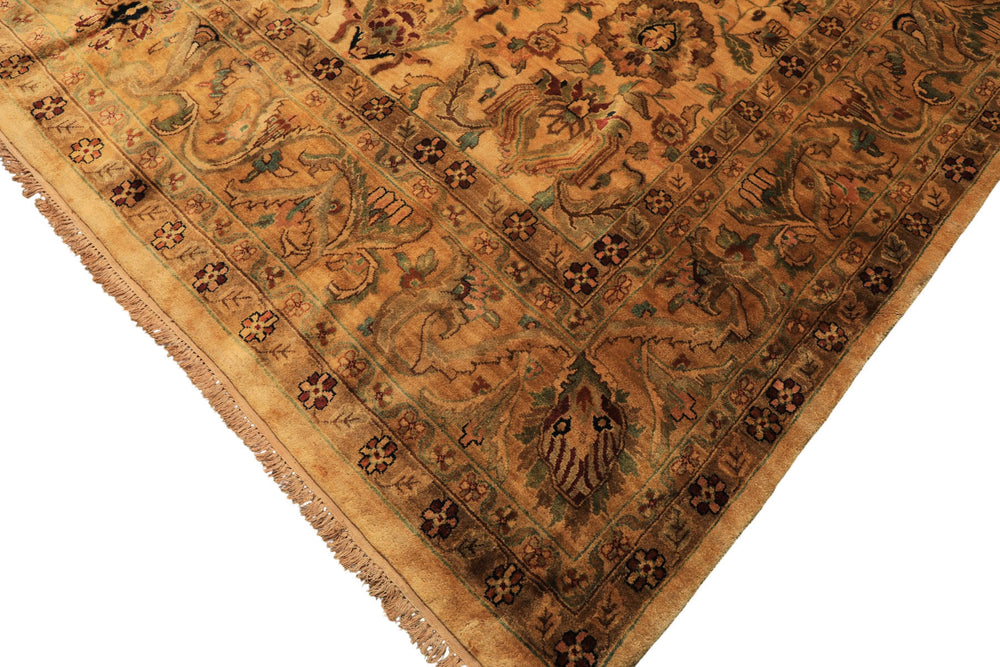 10x14 Light Gold, Brown, Turquoise Color Hand Knotted Oushak New Zealand Wool Transitional Oriental Rug