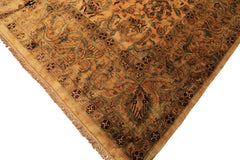 10x14 Light Gold, Brown, Turquoise Color Hand Knotted Oushak New Zealand Wool Transitional Oriental Rug