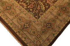 10x14 Brown, Moss, Gold Color Hand Knotted Soumak Wool Transitional Oriental Rug