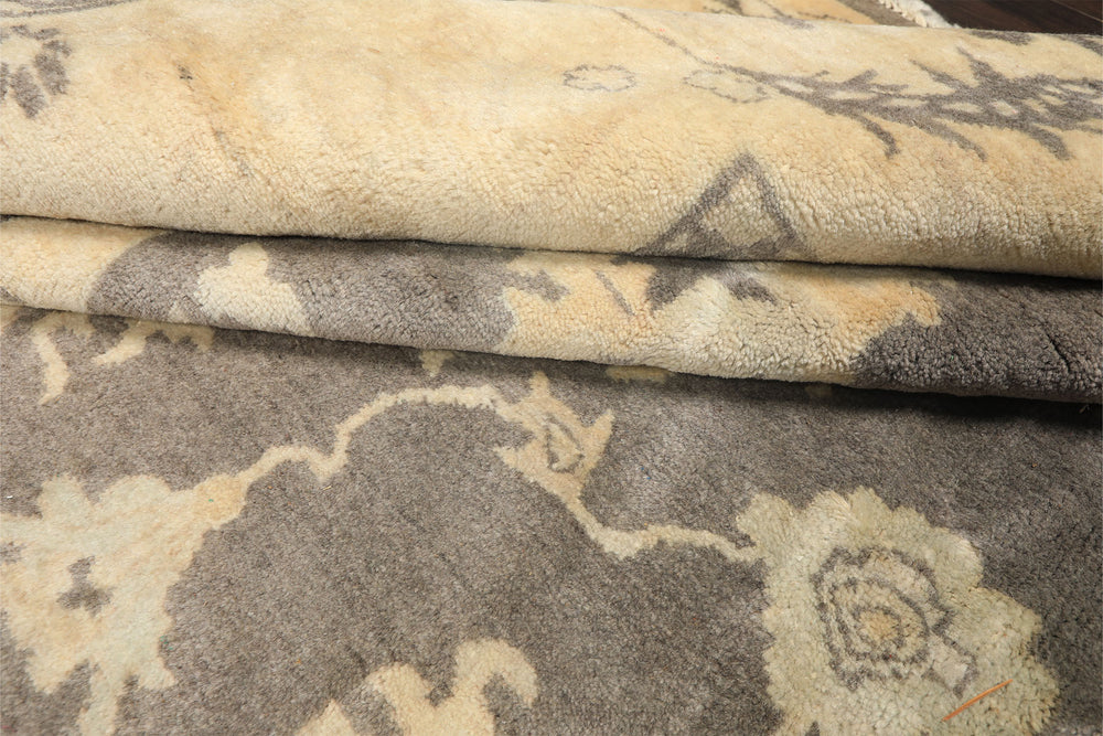 Palace Gray, Ivory, Light Gold Color Hand Knotted Oushak Wool Transitional Oriental Rug