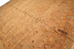 Palace Tan, Gold, Turquoise Color Hand Knotted Oushak Wool Transitional Oriental Rug