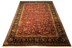 12x18 Burgundy, Black, Green Color Hand Knotted Agra New Zealand Wool Traditional Oriental Rug