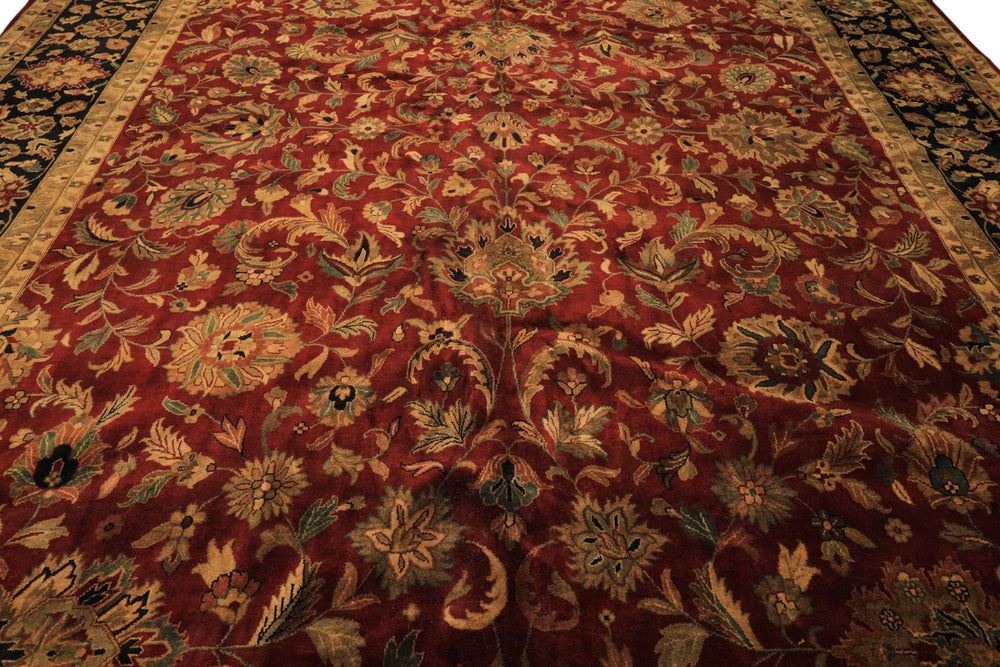 12x18 Burgundy, Black, Green Color Hand Knotted Agra New Zealand Wool Traditional Oriental Rug