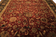 12x18 Burgundy, Black, Green Color Hand Knotted Agra New Zealand Wool Traditional Oriental Rug