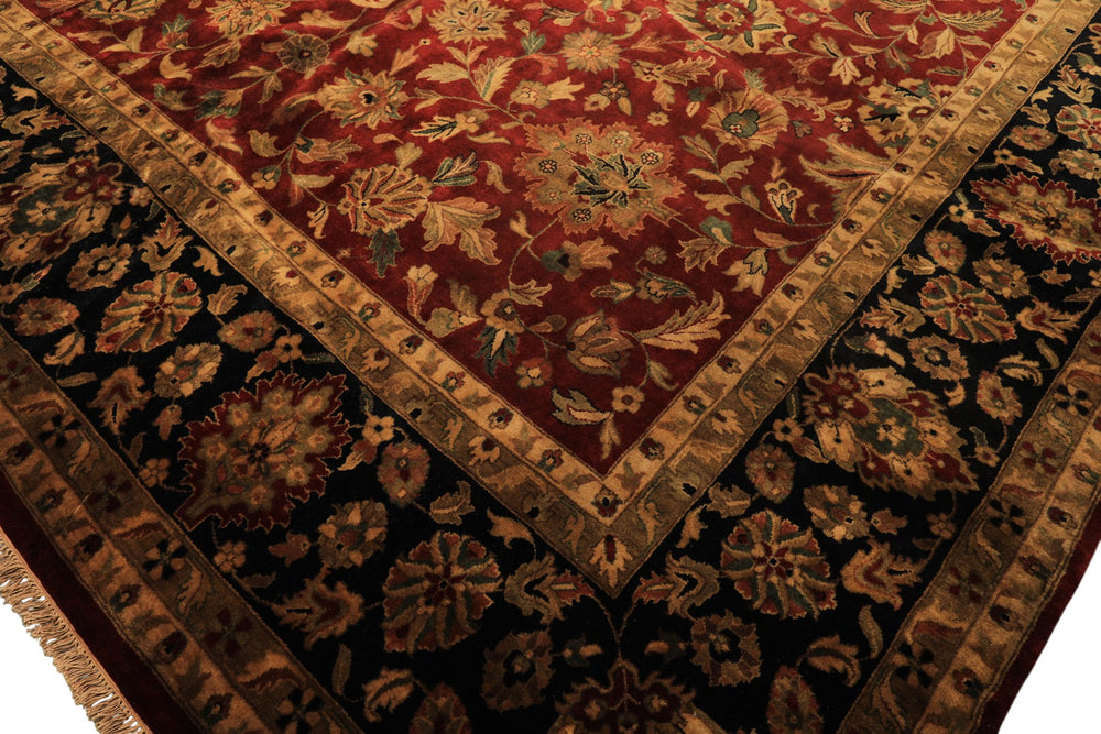 12x18 Burgundy, Black, Green Color Hand Knotted Agra New Zealand Wool Traditional Oriental Rug