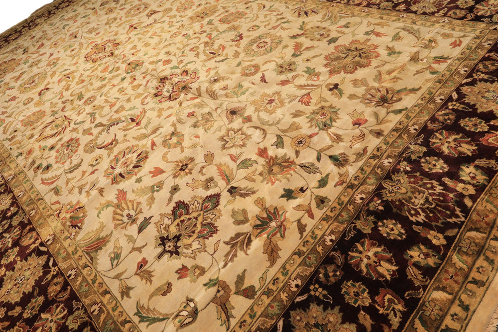 12x18 Beige, Maroon, Sage Color Hand Knotted Agra New Zealand Wool Traditional Oriental Rug