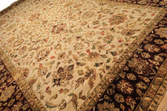 12x18 Beige, Maroon, Sage Color Hand Knotted Agra New Zealand Wool Traditional Oriental Rug