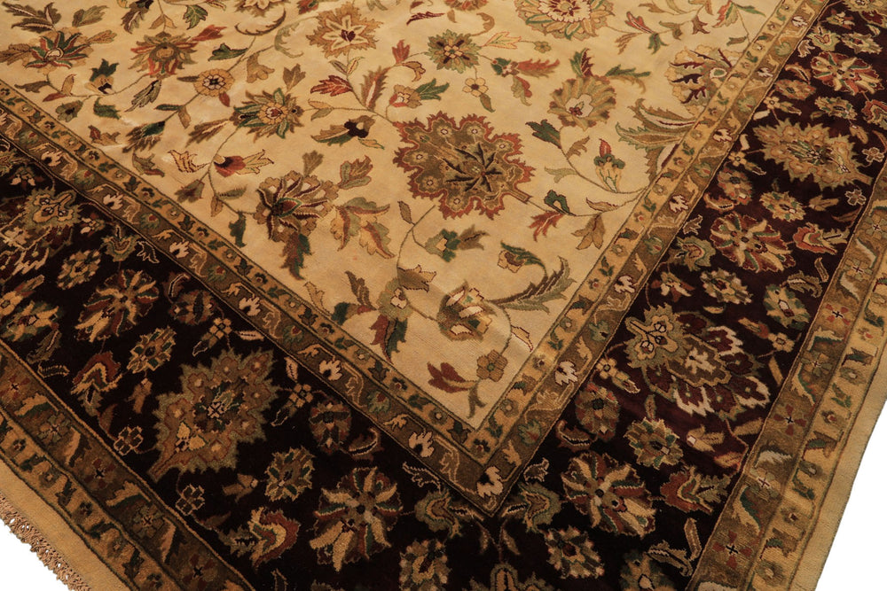 12x18 Beige, Maroon, Sage Color Hand Knotted Agra New Zealand Wool Traditional Oriental Rug