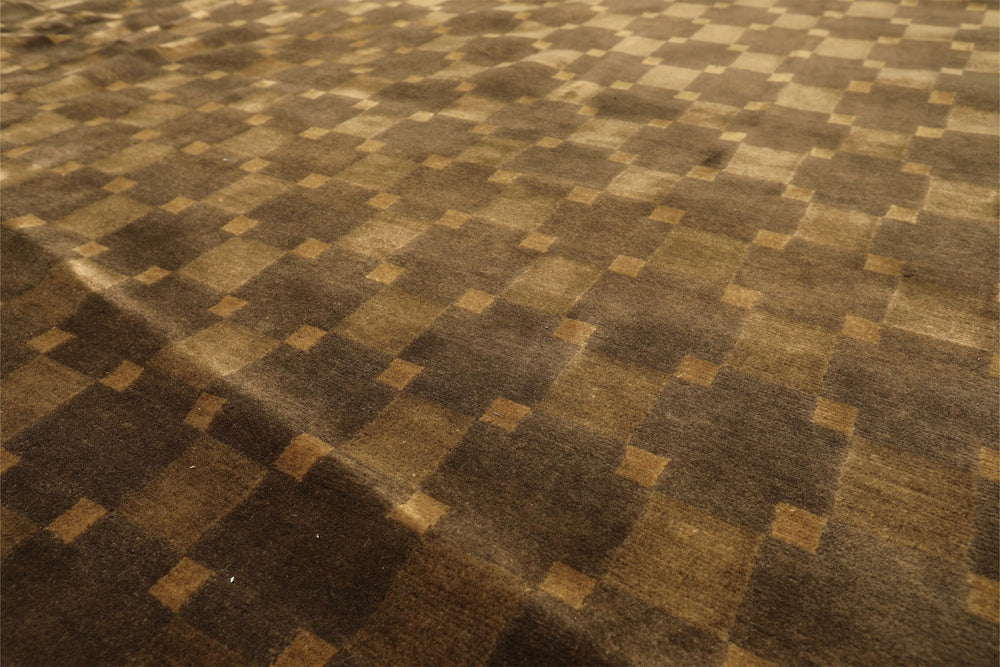 10x14 Tan, Olive, Green Color Hand Knotted Tibetan New Zealand Wool Transitional Oriental Rug