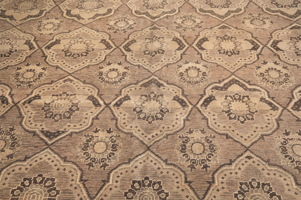 9x13 Taupe, Beige, Brown Color Hand Knotted Oushak Wool Transitional Oriental Rug