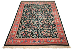 10x14 Emerald, Pink, Rose Color Hand Knotted Sino Persian Wool & Silk Traditional Oriental Rug