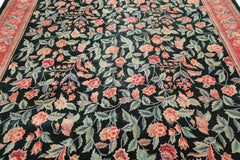 10x14 Emerald, Pink, Rose Color Hand Knotted Sino Persian Wool & Silk Traditional Oriental Rug