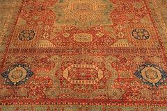 9x12 Burnt Orange, Gold, Celadone Color Hand Knotted Cairene Mamluk Wool Traditional Oriental Rug