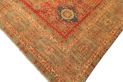 9x12 Burnt Orange, Gold, Celadone Color Hand Knotted Cairene Mamluk Wool Traditional Oriental Rug