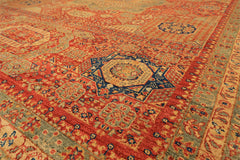 9x12 Burnt Orange, Gold, Celadone Color Hand Knotted Cairene Mamluk Wool Traditional Oriental Rug