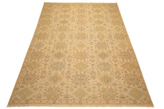 9x12 Beige, Mint, Peach Color Hand Knotted Soumak Wool Transitional Oriental Rug
