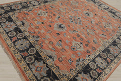 8x10 Rust, Blue, Tan Color Hand Knotted Oushak Wool Traditional Oriental Rug