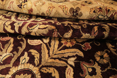 9x12 Maroon, Light Gold, Beige Color Hand Knotted Agra New Zealand Wool Traditional Oriental Rug
