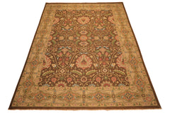 9x12 Brown, Taupe, Green Color Hand Knotted Soumak Wool Transitional Oriental Rug