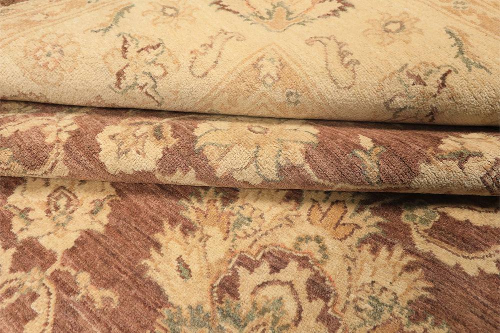 9x12 Taupe, Ivory, Tan Color Hand Knotted Chobi Peshawar Wool Transitional Oriental Rug
