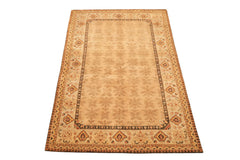 6x9 Tan, Ivory, Gold Color Hand Knotted Agra Wool Transitional Oriental Rug