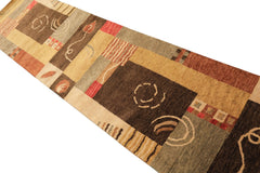 2'6x10 Gold, Brown, Rose Color Hand Knotted Tibetan New Zealand Wool Modern & Contemporary Oriental Rug