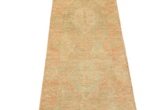 2'6x10 Beige, Mint, Blush Color Hand Knotted Oushak Wool Transitional Oriental Rug