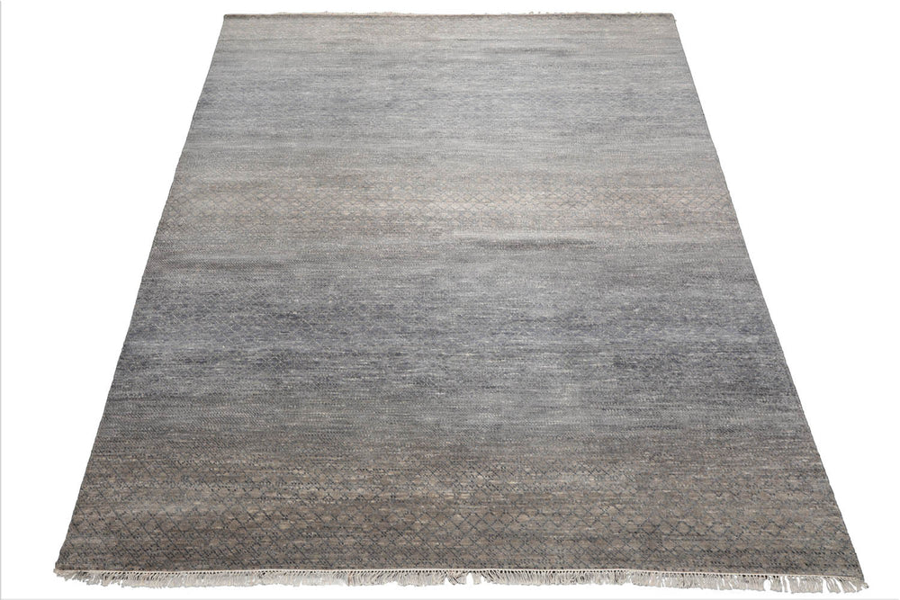 8x10 Slate, Gray, Color Hand Knotted Wool & Bamboo Silk Modern Oriental Rug