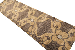 2'6x10 Gray, Beige, Slate Color Hand Knotted Tibetan Wool Transitional Oriental Rug