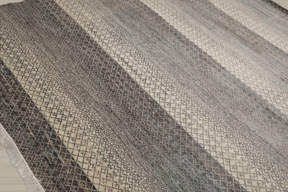 8x10 Beige, Gray, Brown Color Hand Knotted Wool & Bamboo Silk Modern Oriental Rug