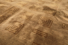 Round Tan, Gold, Color Hand Knotted Tibetan New Zealand Wool Transitional Oriental Rug