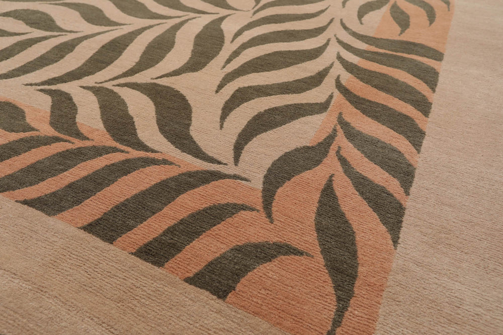 9x12 Beige, Gray, Muted Peach Color Hand Knotted 100% Wool Transitional Oriental Rug