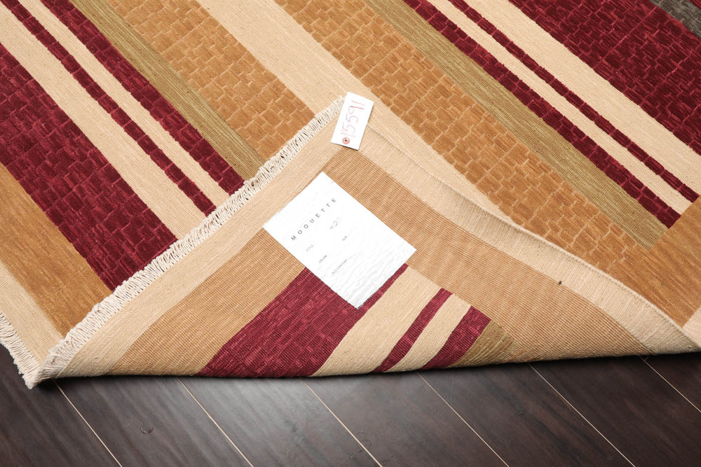 9x12 Burgundy, Tan, Sage Color Hand Knotted 100% Wool Modern Oriental Rug
