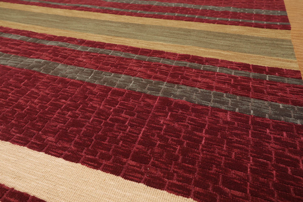 9x12 Burgundy, Tan, Sage Color Hand Knotted 100% Wool Modern Oriental Rug