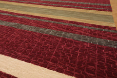 9x12 Burgundy, Tan, Sage Color Hand Knotted 100% Wool Modern Oriental Rug