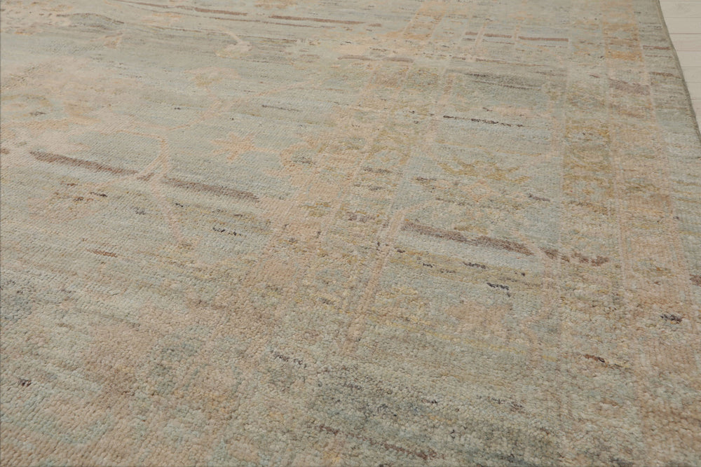 10x14 Mint, Beige, Tan Color Hand Knotted Afghan Oushak 100% Wool Transitional Oriental Rug