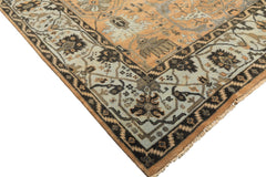 8x10 Peach, Blue, Charcoal Color Hand Knotted Oushak Wool Transitional Oriental Rug