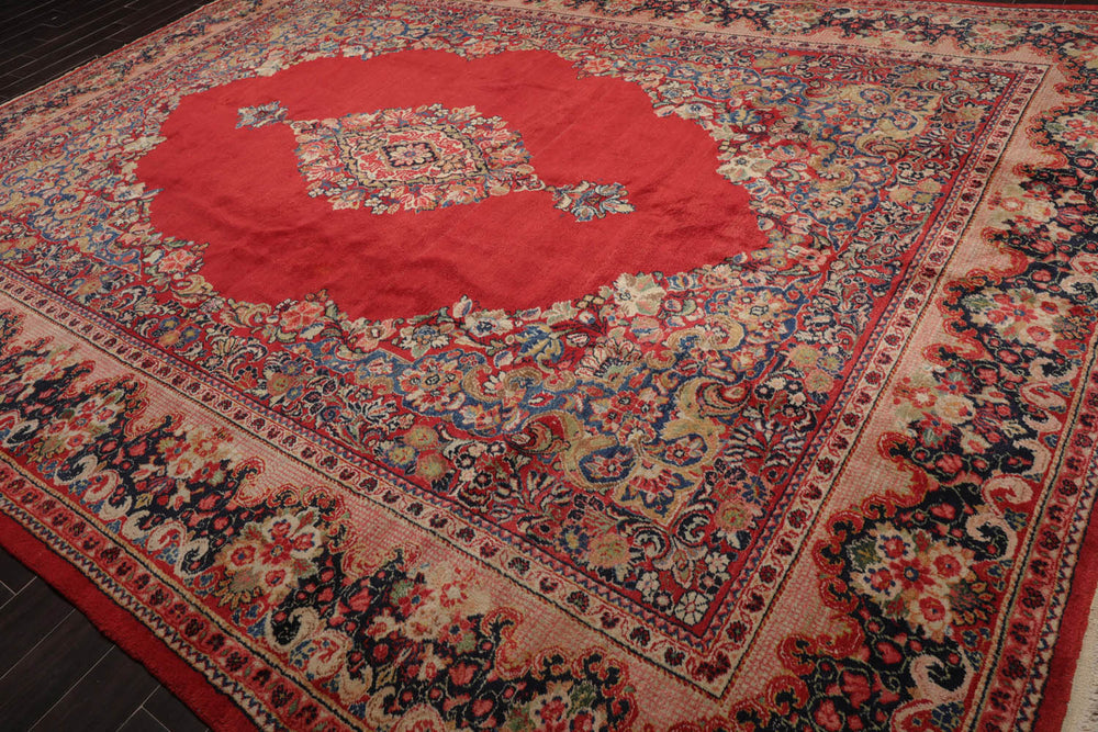 10x14 Coral, Beige, Blue Color Hand Knotted Mahal 100% Wool Traditional Oriental Rug