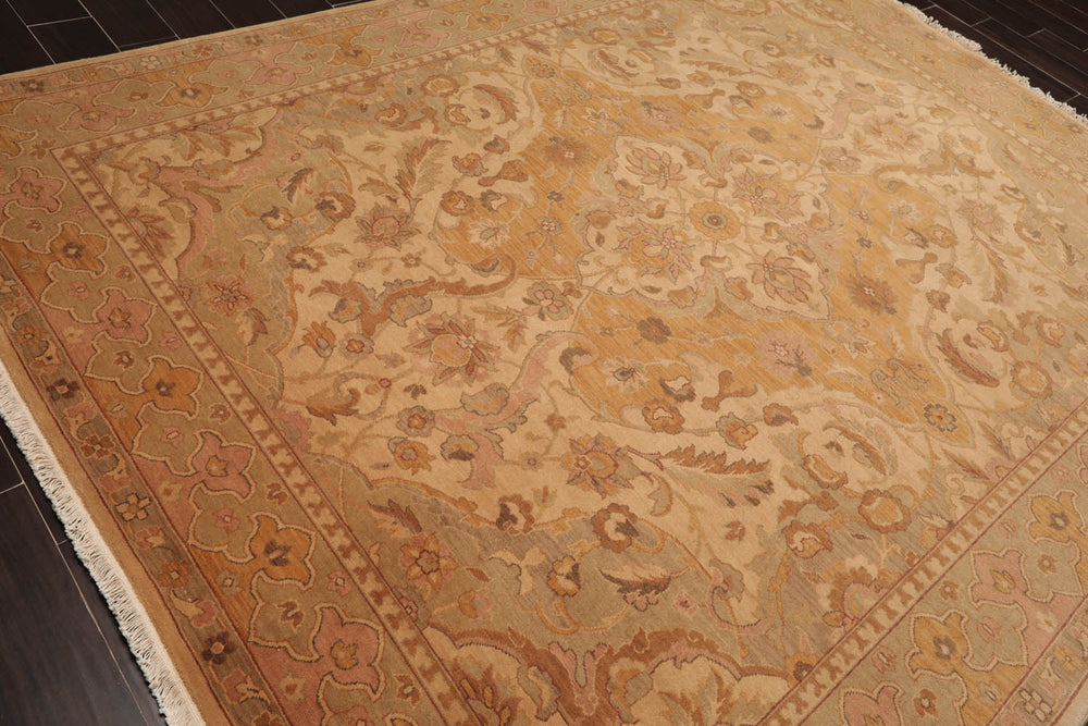 8x10 Beige, Gold, Moss Color Hand Knotted Persian 100% Wool Traditional Oriental Rug