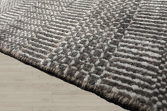 Square Ivory, Gray, Color Hand Knotted Tibetan Wool & Bamboo Silk Modern Oriental Rug