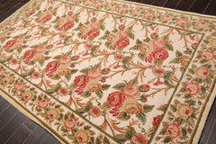 6x9 Beige, Rose, Green Color Hand Knotted 100% Wool Traditional Oriental Rug