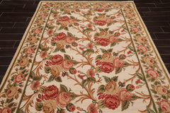 6x9 Beige, Rose, Green Color Hand Knotted 100% Wool Traditional Oriental Rug