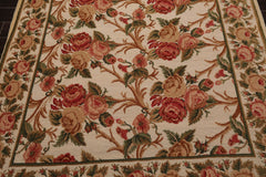 6x9 Beige, Rose, Green Color Hand Knotted 100% Wool Traditional Oriental Rug