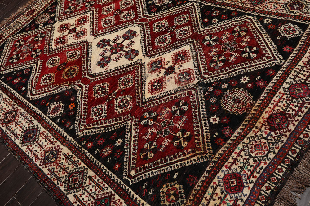 7x11 Ivory, Rust, Charcoal Color Hand Knotted Sirraj 100% Wool Traditional Oriental Rug