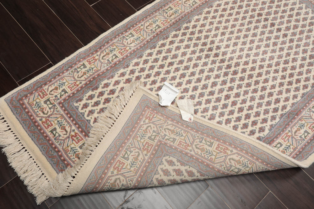 3x5 Cream, Rust, Blue Color Hand Knotted Boteh 100% Wool Traditional Oriental Rug